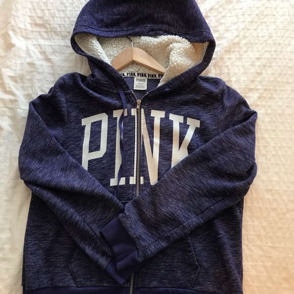 PINK Sherpa Lined Zip Up Hoodie - Picture 2 of 3